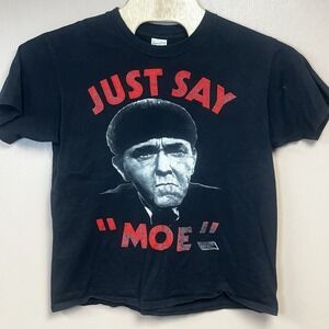 Vintage 1980s - 1990s Three Stooges‎ Just Say Moe Graphic TV Shirt Black Size L